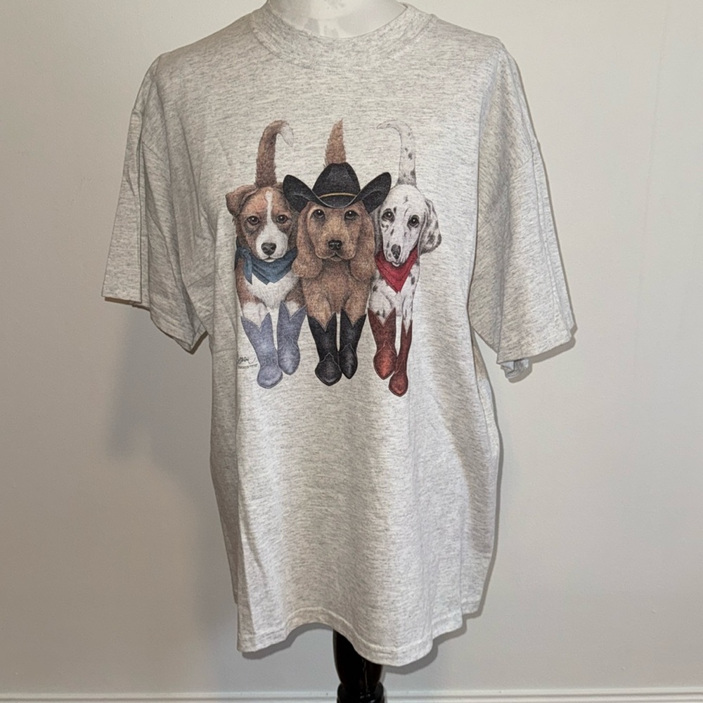 M & O Knits Heavy Weight Gray w/ 3 Cowdogs Front and Back Short Sleeve - Picture 2 of 9
